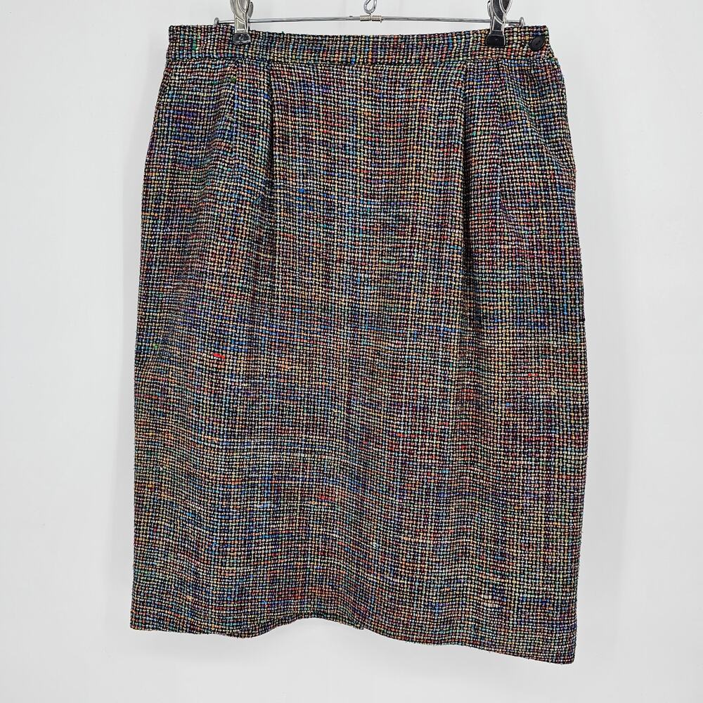 Vintage Vinci Multicolor Woven Tweed Retro Career Office Pleated Pencil Skirt 12